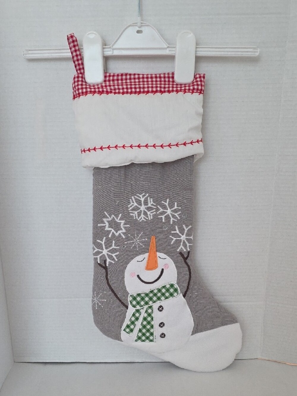 Pottery Barn Kids Gray White Red Quilted Front Scarf Snowman Holiday Stocking